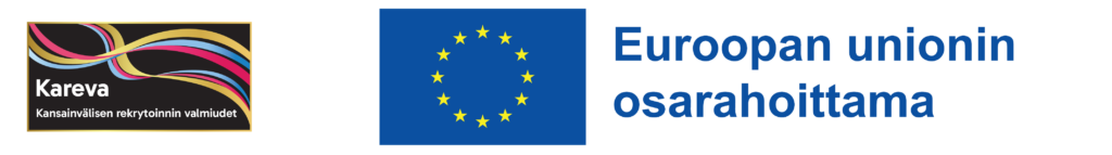 Hankkeen tunnuksissa lukee Kareva, kansainvälisen rekrytoinnin valmiudet ja Euroopan unionin osarahoittama. 