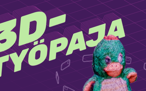 Kuvassa lukee: 3D-työpaja ja siinä on grafiikkaa.